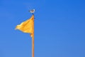 Yellow flag and seagull on blue sky Royalty Free Stock Photo