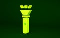 Yellow Flashlight icon isolated on green background. Minimalism concept. 3d illustration 3D render Royalty Free Stock Photo