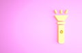 Yellow Flashlight icon isolated on pink background. Minimalism concept. 3d illustration 3D render