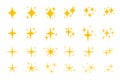 Yellow flat sparkles icon star twinkle vector set