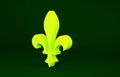 Yellow Fleur De Lys icon isolated on green background. Minimalism concept. 3d illustration 3D render Royalty Free Stock Photo
