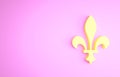 Yellow Fleur De Lys icon isolated on pink background. Minimalism concept. 3d illustration 3D render