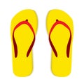 Yellow flip flop with red striped on white