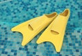 Yellow flippers on the coast Royalty Free Stock Photo