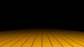 Yellow floor receding into the distance in a dark room. Orange stripes. 3d rendering