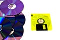 Yellow floppy disk and cd