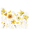 Yellow floral greeting card with decorative abstract spring flowers illustration Royalty Free Stock Photo