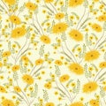 Yellow floral pattern decorated seamless pattern.