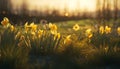 Yellow flower blossoms in meadow, nature beauty in springtime generated by AI