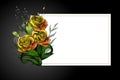 Yellow flower bouquet on white frame with black border strict postcard template