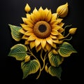 Hyper-detailed Sunflower Paper Sculpture Illustration In Maranao Art Style Royalty Free Stock Photo
