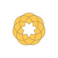 Yellow Flower of Life, Seed of Life symbol. Unique geometrical figure, composed of overlapping circles of same size, forming the Royalty Free Stock Photo