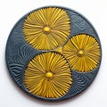 Yellow Flower Relief Ceramic Piece With 3d Denim Pattern Royalty Free Stock Photo