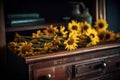 Yellow flowers in drawer furniture. Generate AI