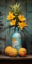 Industrial Paintings: Nostalgic Charm With Yellow Flowers And Pineapples