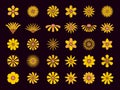 Yellow flowers. stylized flowers different round forms for logotypes design templates. Vector collection set