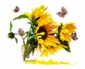 Yellow flowers in vase and floral butterfly