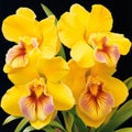 Realistic Yellow Cats Eye Orchid Blooms In Vibrant Caricature Style