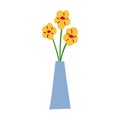 Yellow flowers in a vase. Symbol of home comfort. Hygge. A simple drawing is drawn by hand. Isolated on a white
