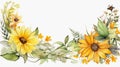 Watercolor Sunflower Border Frame: Charming Illustrations In Uhd Style