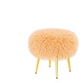 Yellow fluffy stool made of sheepskin wool on hooves on an isolated background. 3D rendering