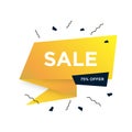 Yellow folded ribbon with 75% Sale banner template design. 75 percent Big sale special offer. Special offer vector illustration