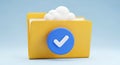 Yellow folder with white checkmark and cloud icon blue Royalty Free Stock Photo