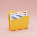 Yellow Folder with Documents and Blue and Red Lines on Pink Background file paperwork Royalty Free Stock Photo