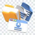 Yellow folder with documents. Personal login for user. Concept of access to digital data
