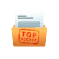 Yellow folder with documents and red top secret stamp on white Royalty Free Stock Photo