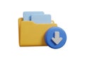 Yellow folder with download icon isolated on transparent background Royalty Free Stock Photo