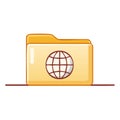 Yellow folder with Earth icon for web documents and internet files in vector graphic isolated Royalty Free Stock Photo