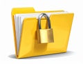 Yellow Folder with Golden Lock and White Paper Stack Isolated file document Royalty Free Stock Photo