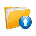 Yellow folder icon with blue upward arrow indicating upload or file transfer action Royalty Free Stock Photo