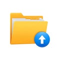 Yellow folder icon with blue upward arrow symbolizing file upload or sharing Royalty Free Stock Photo