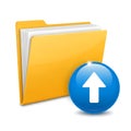 Yellow folder icon with blue upward arrow symbolizing file upload or sharing Royalty Free Stock Photo