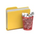 Yellow folder icon Full recycle bin 3D Royalty Free Stock Photo