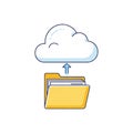 Yellow folder icon with papers inside, positioned below a cloud, symbolizing cloud Royalty Free Stock Photo