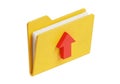 Yellow folder icon with red upload arrow symbolizing data transfer and digital storage Royalty Free Stock Photo