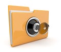 Yellow folder and lock. Data security concept. 3D Royalty Free Stock Photo