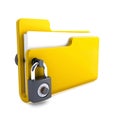 yellow folder with the lock isolated on white background. Data security concept. 3d render Royalty Free Stock Photo