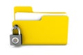 Yellow folder with the lock isolated on white background. Data security concept. 3d render Royalty Free Stock Photo