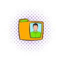 Yellow folder with male photo icon, comics style Royalty Free Stock Photo