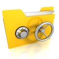 Yellow folder with safe lock. Data security concept. Royalty Free Stock Photo