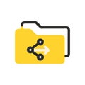 Yellow Folder with a Sharing Link Arrow on Black Background Icon Royalty Free Stock Photo