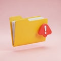 Yellow Folder with Stack of Papers and Red Exclamation Mark Alert Icon documents files Royalty Free Stock Photo