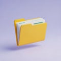 Yellow Folder with Stacked Documents Floating on a Light Purple Background paperwork Royalty Free Stock Photo