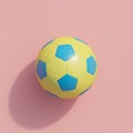 Yellow football on pink background color top view. 3D Rendering