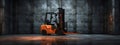 Yellow Forklift in an Empty Warehouse extreme closeup. Generative AI Royalty Free Stock Photo
