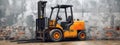 Yellow Forklift in an Empty Warehouse extreme closeup. Generative AI Royalty Free Stock Photo